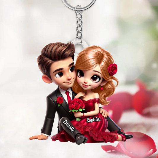 Pärchen mit Rosenstrauß Personalisierter Acryl-Schlüsselanhänger Geschenk für Paar