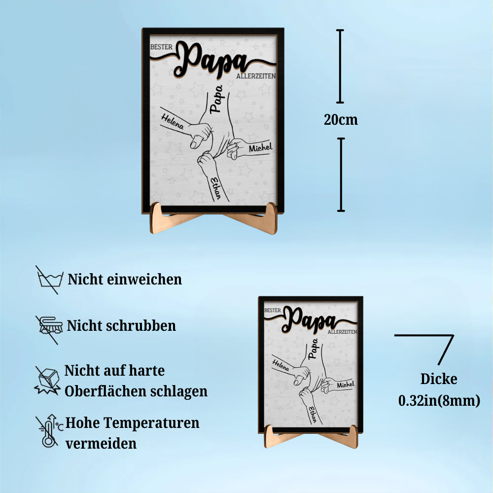 Hand in Hand Personalisierte Holztafel für Papa, Mama, Opa und Oma