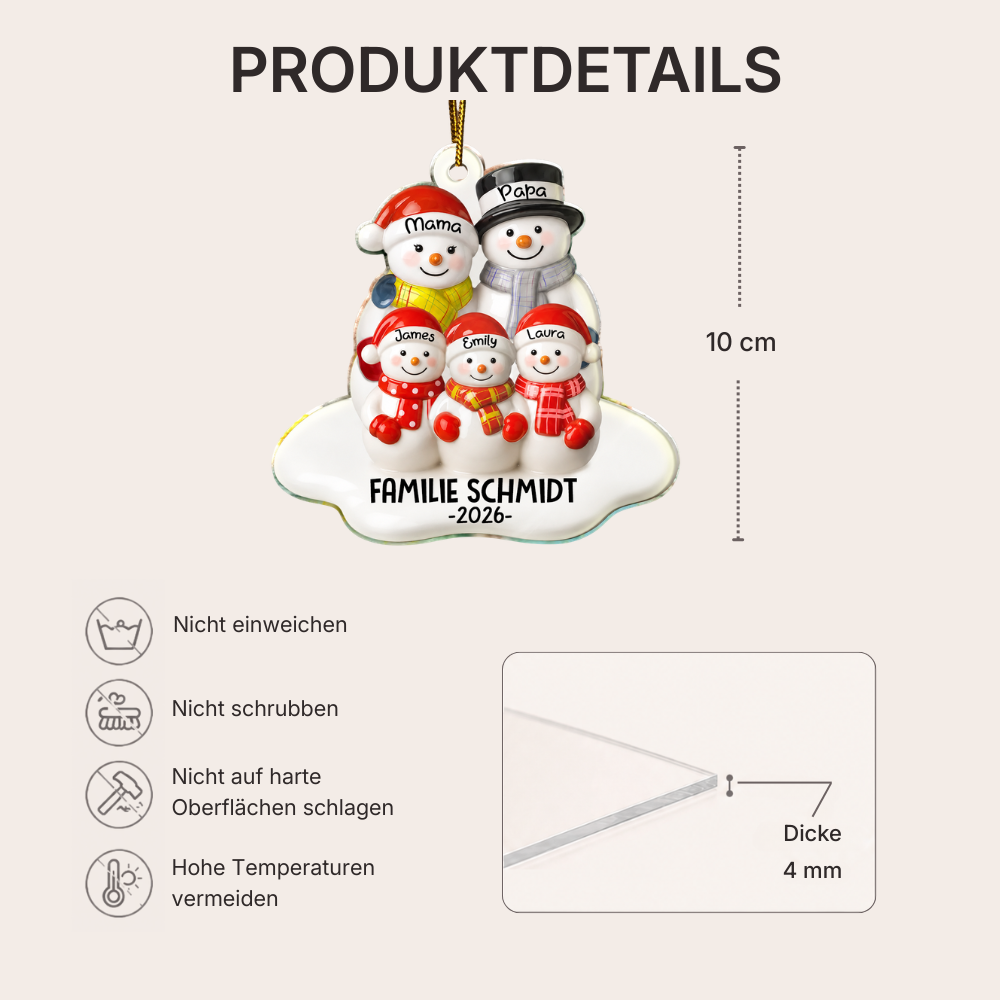 Personalisierter Acryl-Weihnachtsanhänger mit Namen – Schneemannfamilie