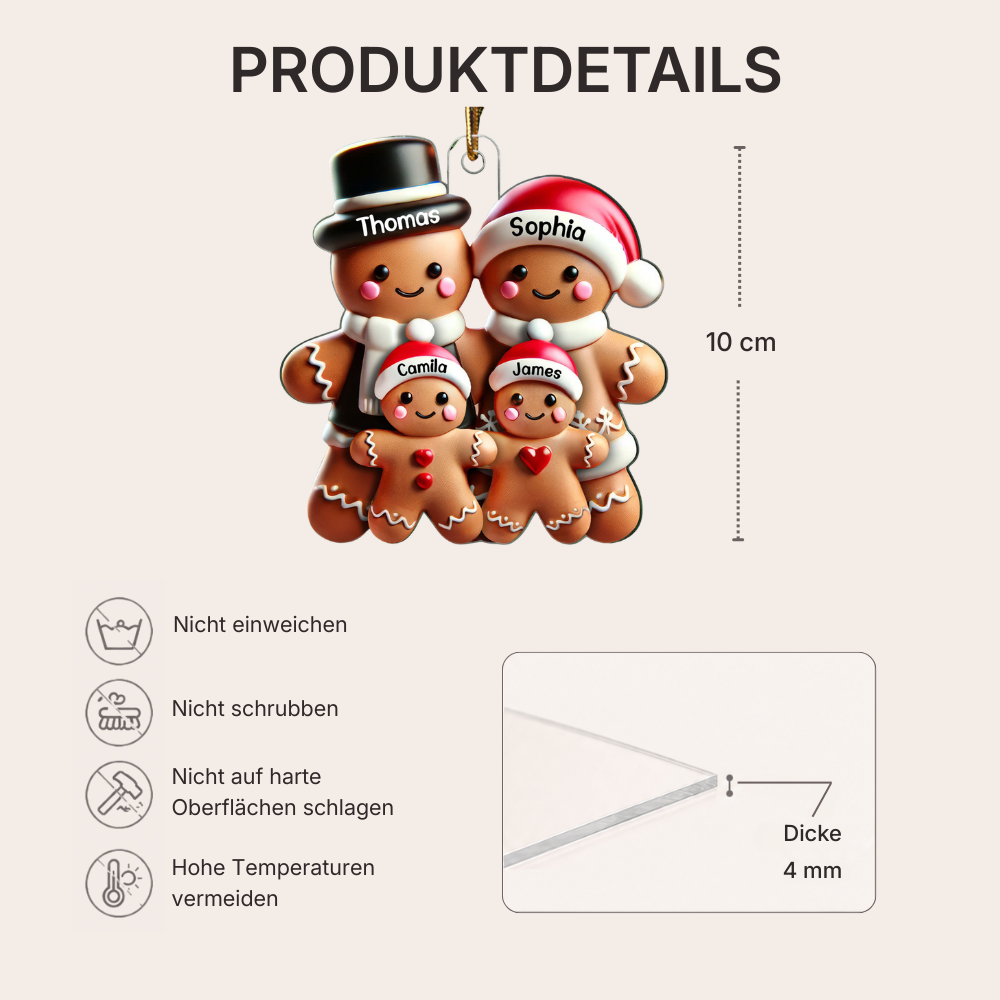 Personalisierter Acryl-Weihnachtsanhänger – Lebkuchenfamilie, beidseitig bedruckt