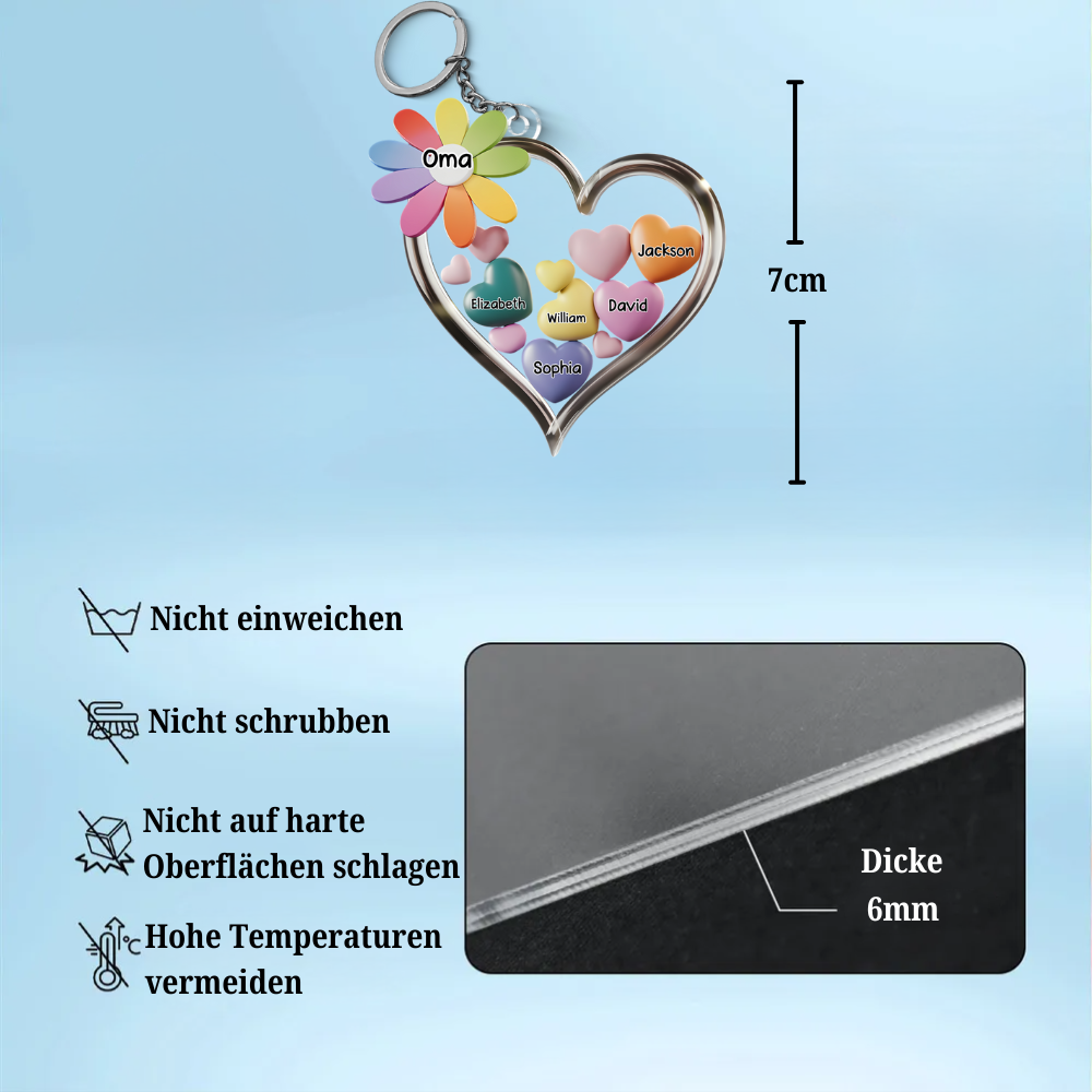 Gemeinsam in Omas Herz Acryl-Schlüsselanhänger mit Herzenmotiv Geschenk für Oma und Mama