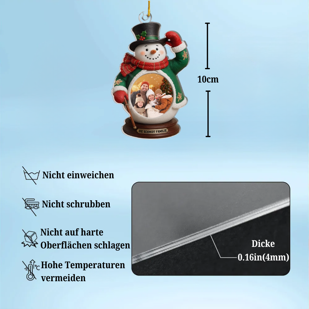 Personalisierter Christbaumschmuck mit Foto-Acryl-Foto-Ornament mit Schneemann