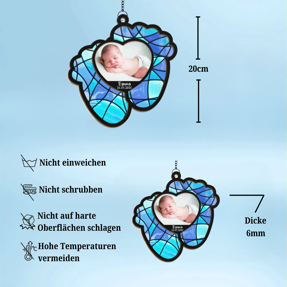 Füße-Sonnenfänger Ornament mit Foto und Datum Geschenk für Baby
