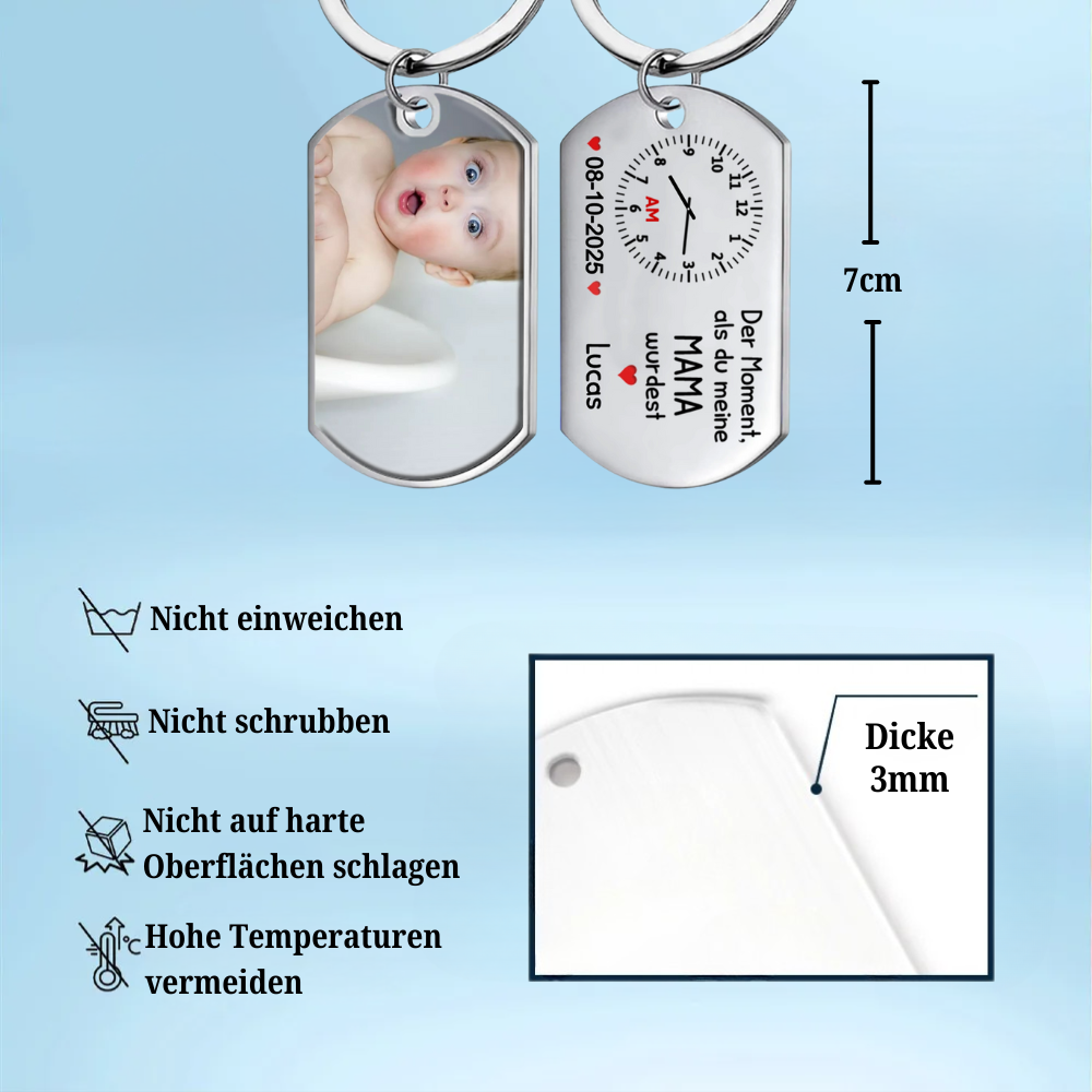 Der Moment, als du...Foto Schlüsselanhänger mit Gravur Edelstahl-Schlüsselanhänger mit Expoxidharz