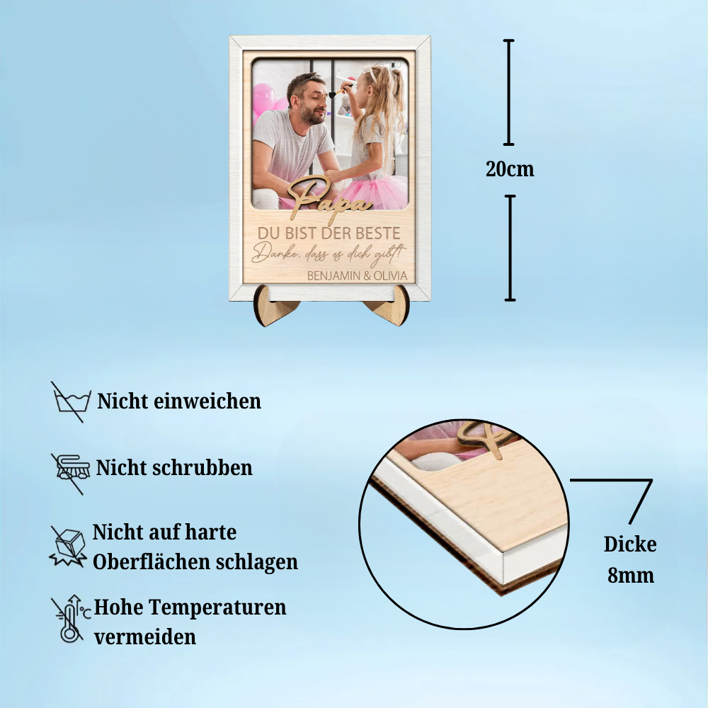 "Papa, du bist der Beste"- Personalisierter Holzaufsteller mit Foto und Name