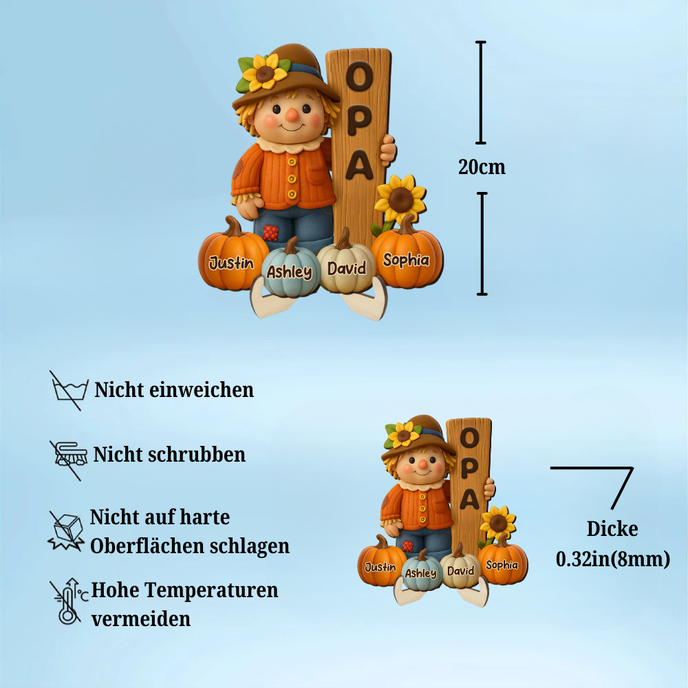 Niedliche Vogelscheuche und Kürbisse - Holztafel mit Namen - Geschenk für Oma