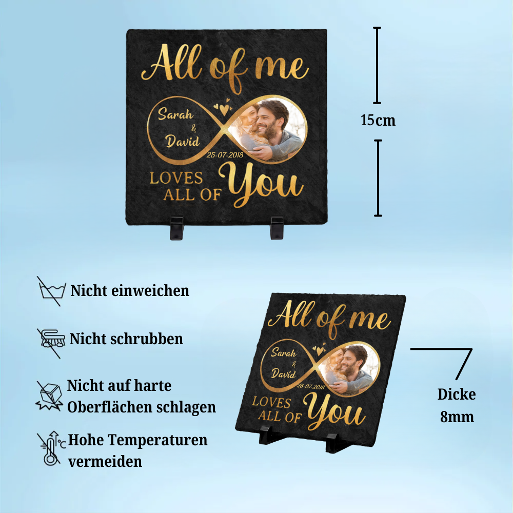 Ich liebe dich - Personalisierte Schieferplatte für Paare mit Unendlichkeitszeichen und Foto