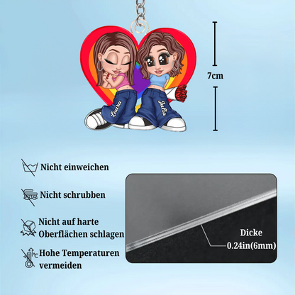 Regenbogenherz-Personalisierter Acryl-Schlüsselanhänger für Paare LGBT