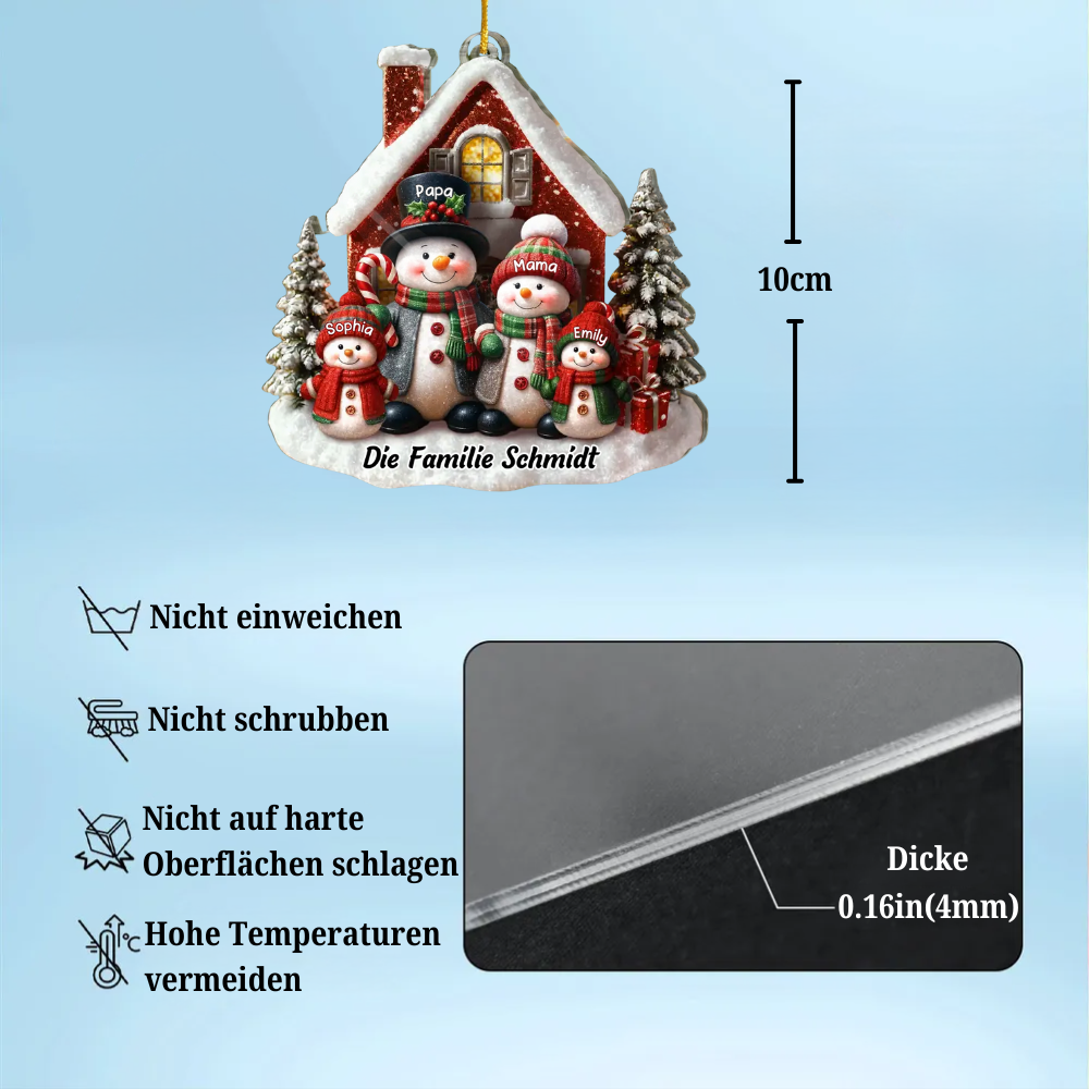 Schneemanfamilie-Personalisierter Acrylanhänger mit Eltern und Kinder Christbaumschmuck für Familie