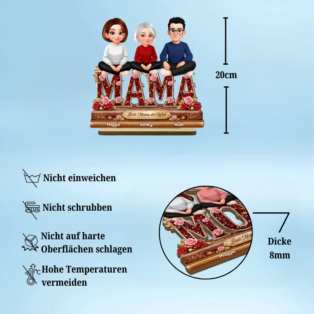 Personalisierter Holzaufsteller mit Mama und Kinder Geschenk für Oma und Mama