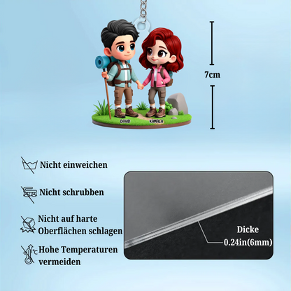 Camping-Paar Acryl-Schlüsselanhänger mit Namen