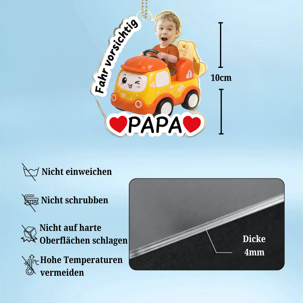Fahr Vorsichtig - Personalisierter Acrylanhänger mit Foto Geschenk für Mama, Papa, Oma und Opa