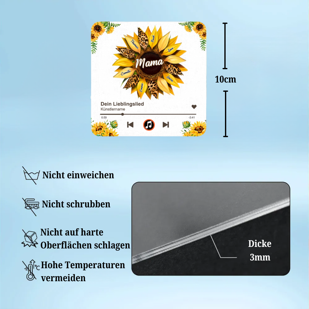 Sonnenblumen- Acryl-Kühlschrankmagnet mit Musik