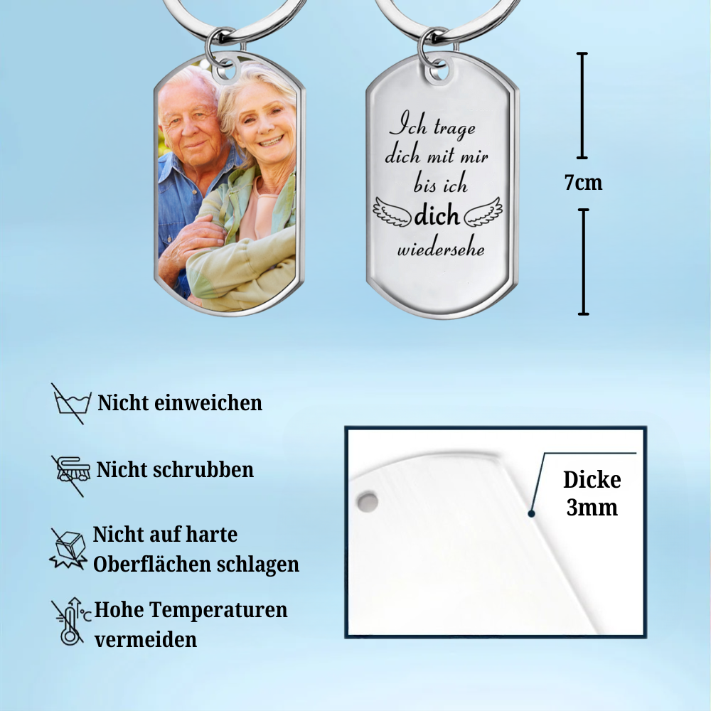 Foto Schlüsselanhänger mit Gravur Edelstahl-Schlüsselanhänger mit Expoxidharz Trauergeschenk