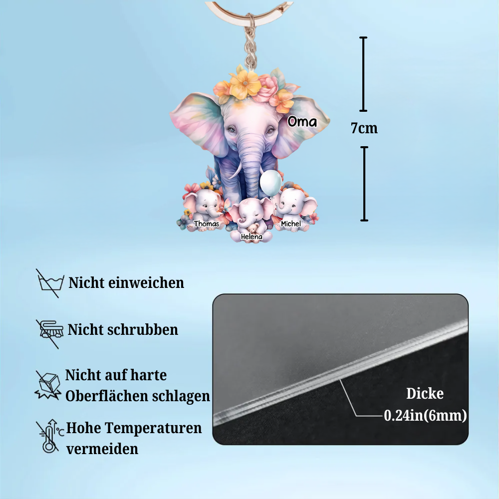 Elefanten-Personalisiertes Acryl-Schlüsselanhänger für Mama und Oma