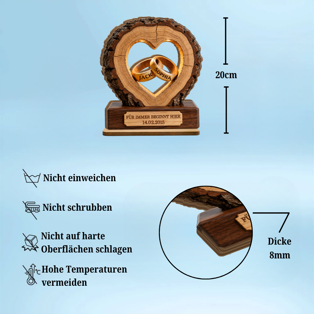 Personalisierter Holzaufsteller mit Ringen Geschenk zum Jahrestag Hochzeitsgeschenke