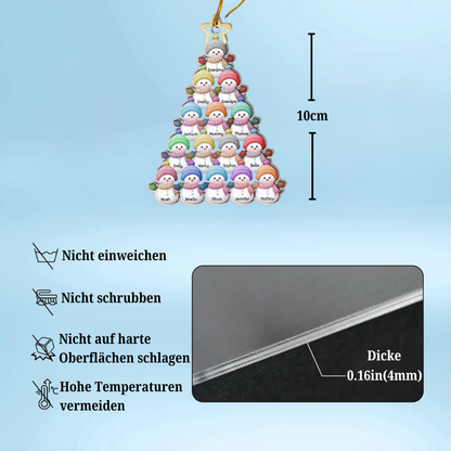 Schneemännchen Acrylornament Personalisierter Christbaumschmuck mit 1-15 Namen