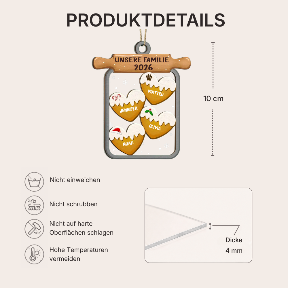 Personalisierter Acryl-Weihnachtsanhänger für die Familie – Lebkuchen-Motiv