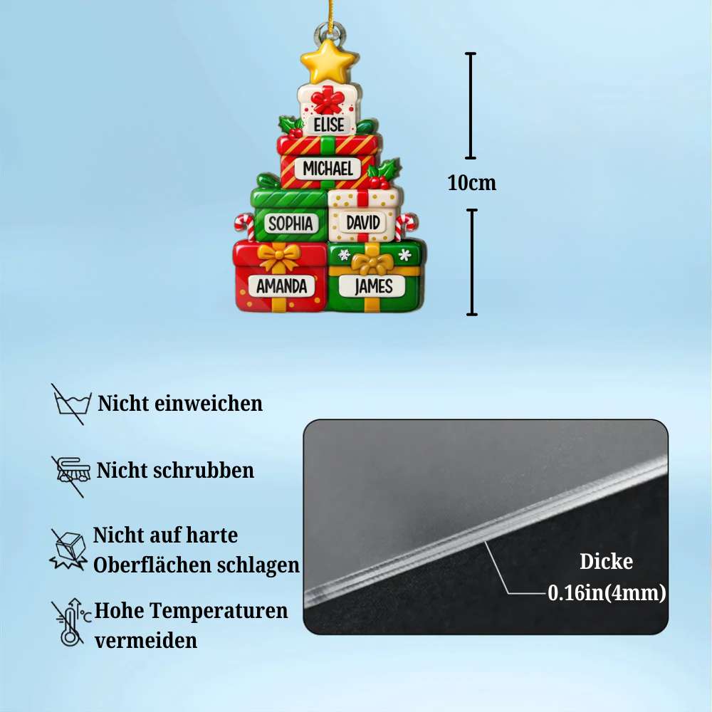 Acrylornament mit Geschenken Personalisierter Christbaumchmuck mit Namen