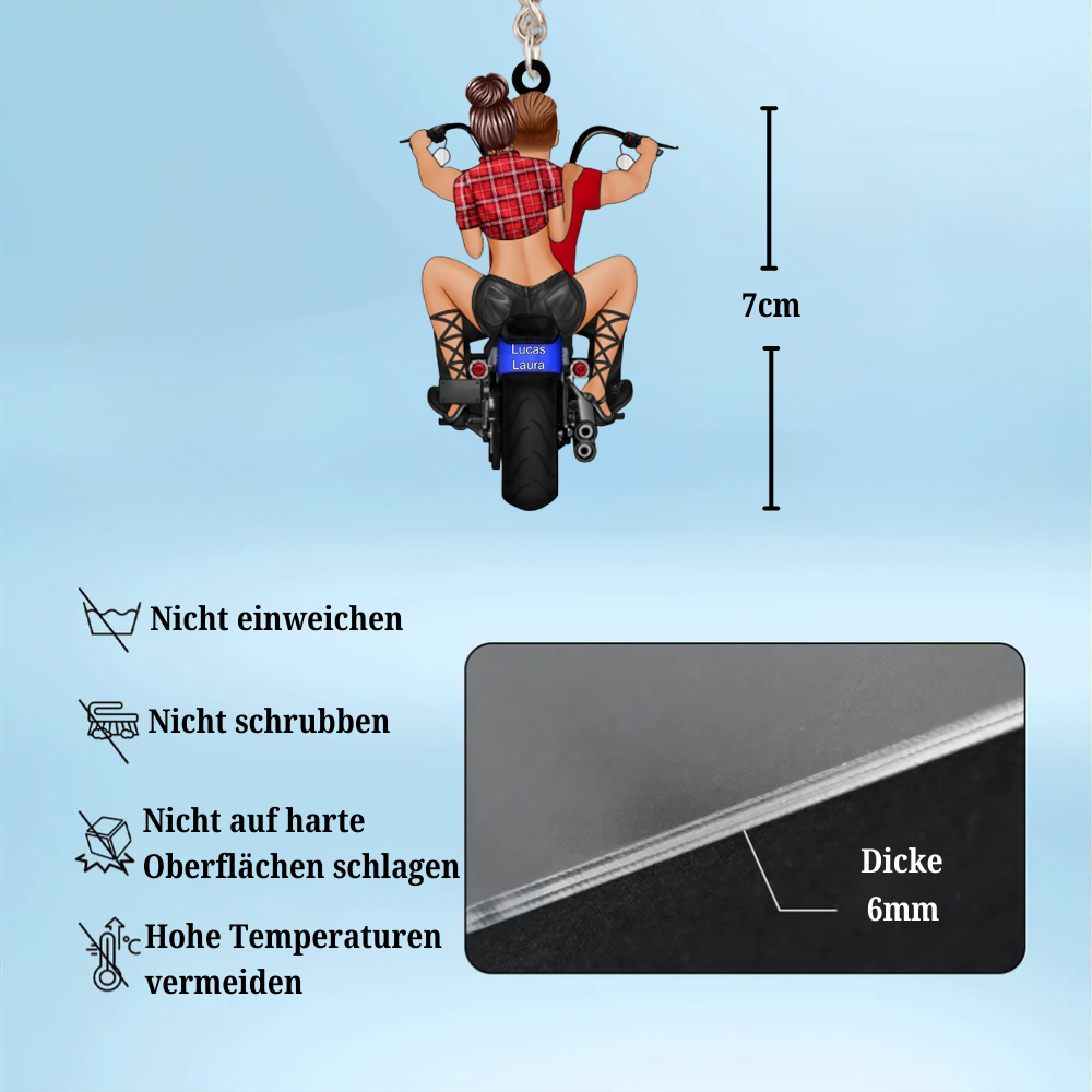 Personalisierter Acryl-Schlüsselanhänger mit Motorradpaar