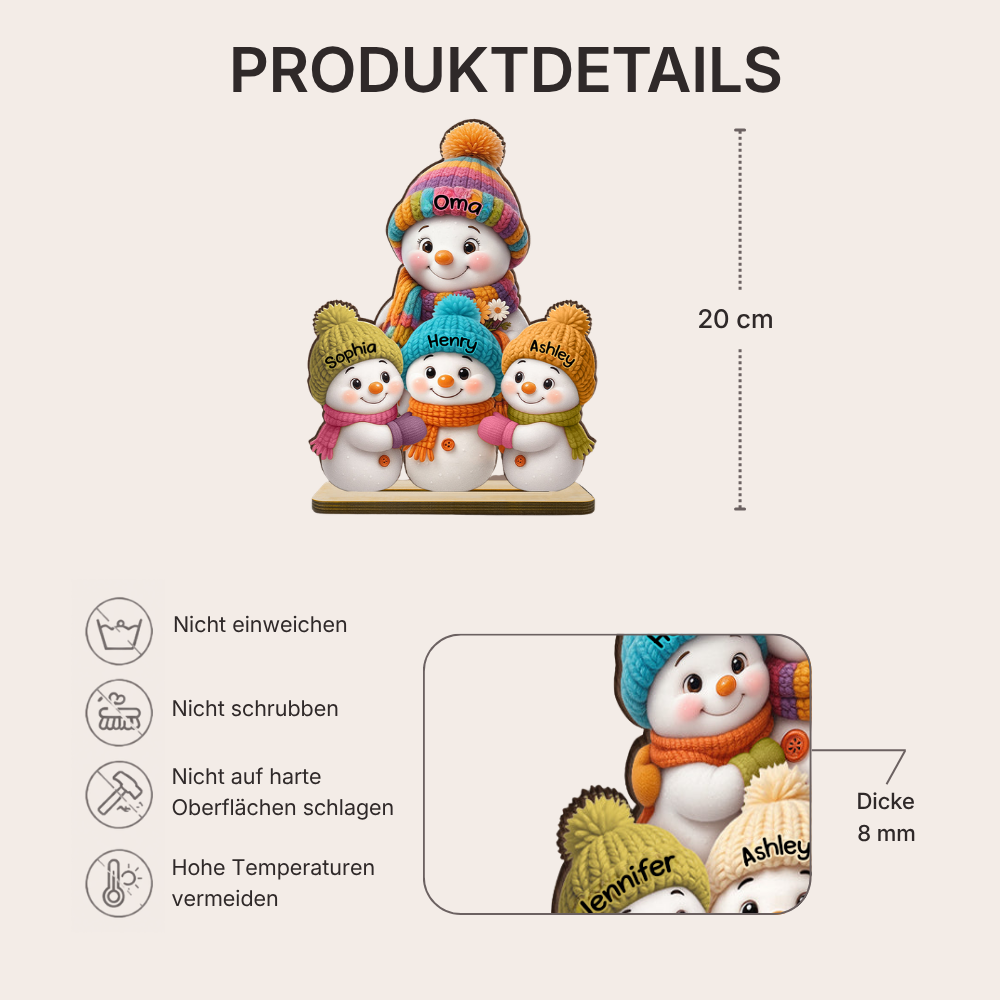 Personalisierter Holzaufsteller für Oma – Schneemann-Motiv mit Namen