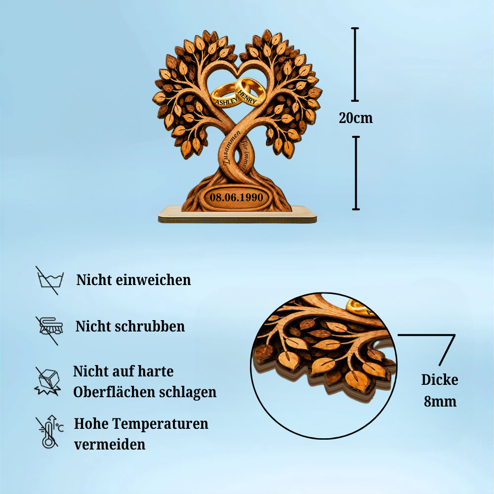 Personalisierter Holzaufsteller zum Jahrestag – Baum- & Ringmotiv mit Namen