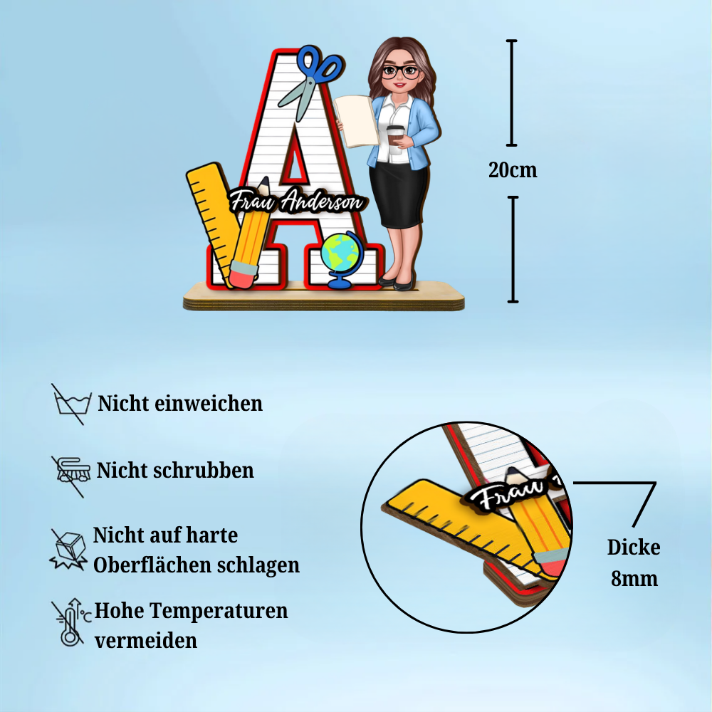 Lehrerin - Personalisierter Holzaufsteller mit Figur und Name