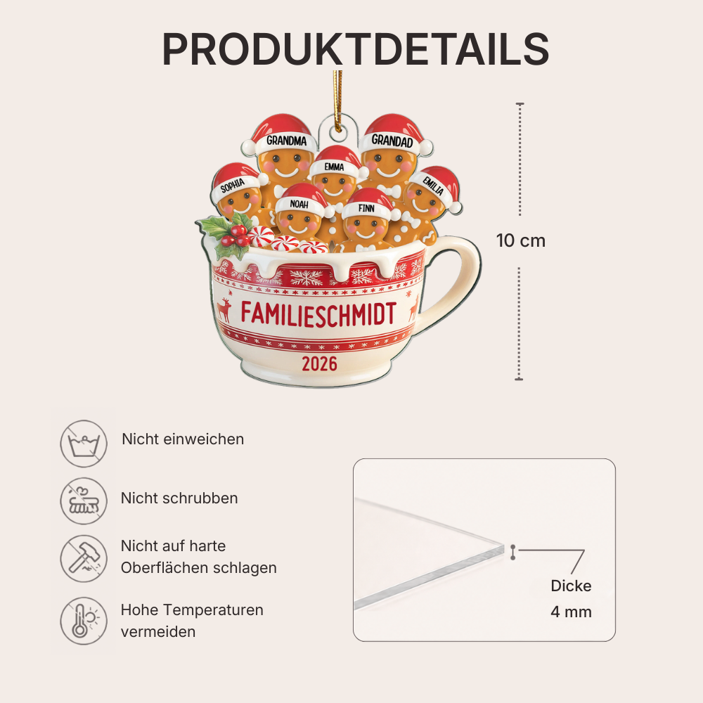Personalisierter Acryl-Weihnachtsanhänger – Lebkuchenfamilie mit Namen