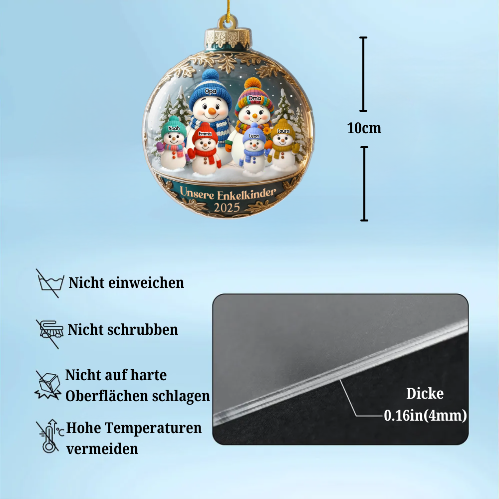 Personalisierter Acrylanhänger mit Schneemännern Christbaumschmuck für Papa, Mama, Oma und Opa