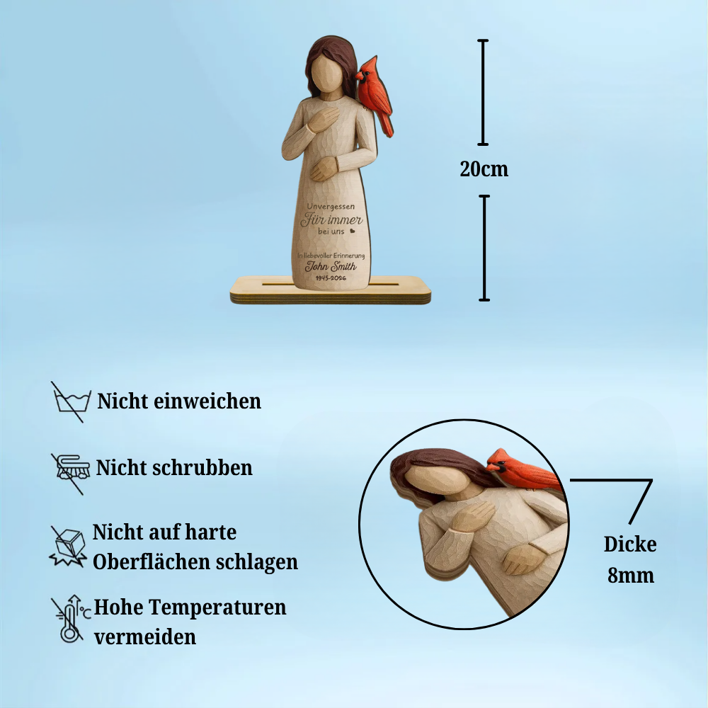 Frau und Rotkardinal-Personalisierter Holzaufsteller Trauergeschenk