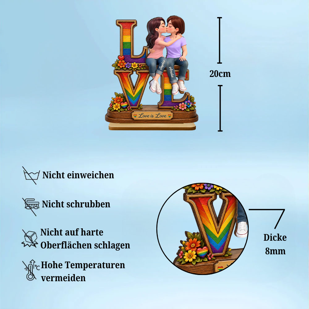 Motiv „Love“ mit Regenbogen - Personalisierter Holzaufsteller mit LGBT-Paar