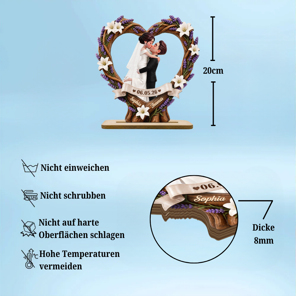 Personalisierter Herz-Holzaufsteller zur Hochzeit mit Namen und Datum