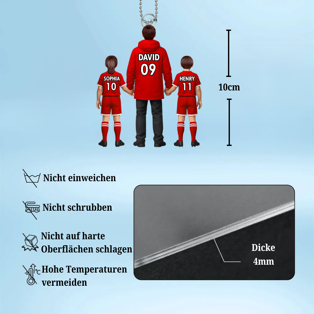 Papas Fußballteam- Personalisierter Acrylanhänger mit Mann und Kinder