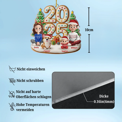 2025 Familie-Eltern mit Kinder, Hund und Katze Acrylornament Christbaumschmuck