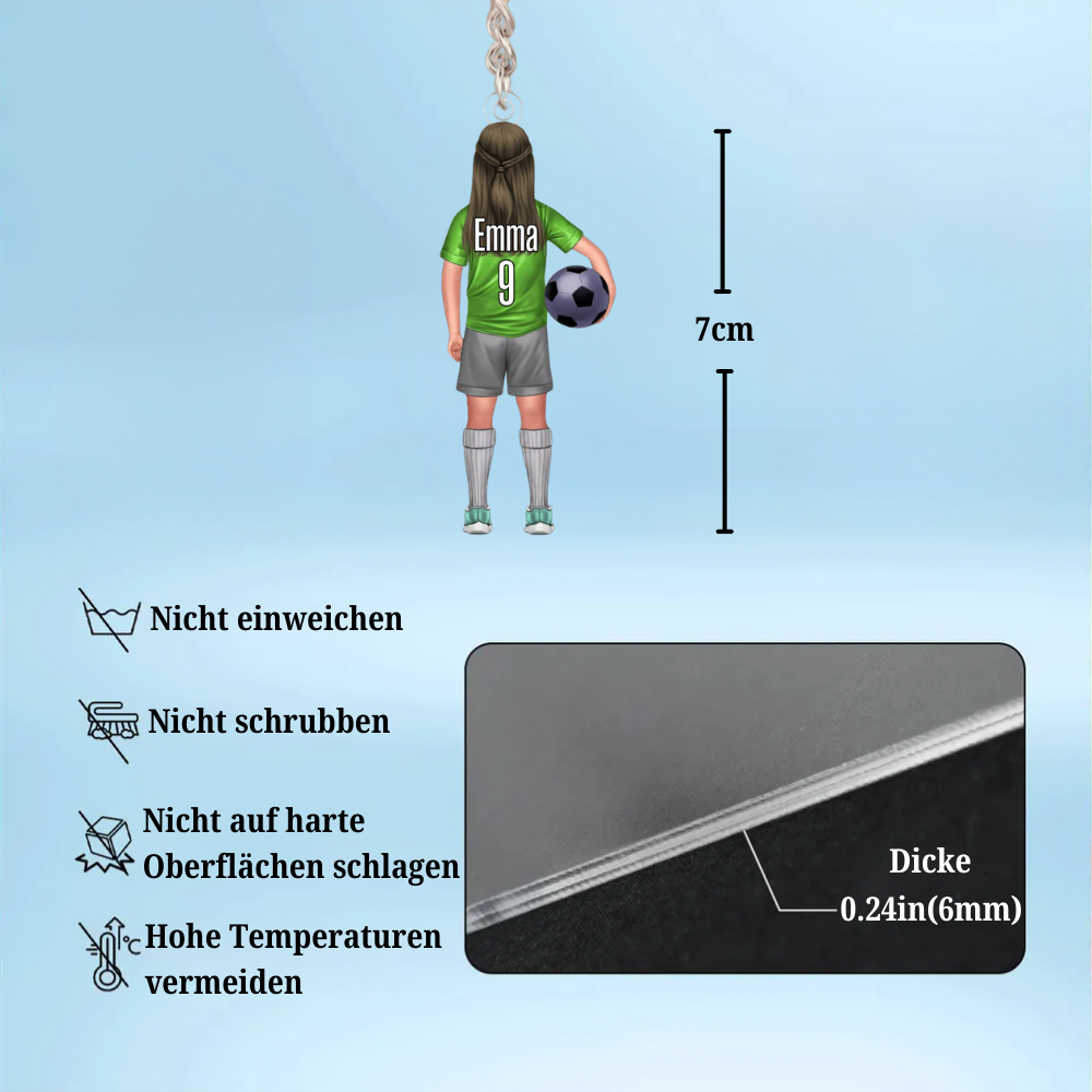 Fußballkind-Personalisierter Schlüsselanhänger für Sohn und Tochter