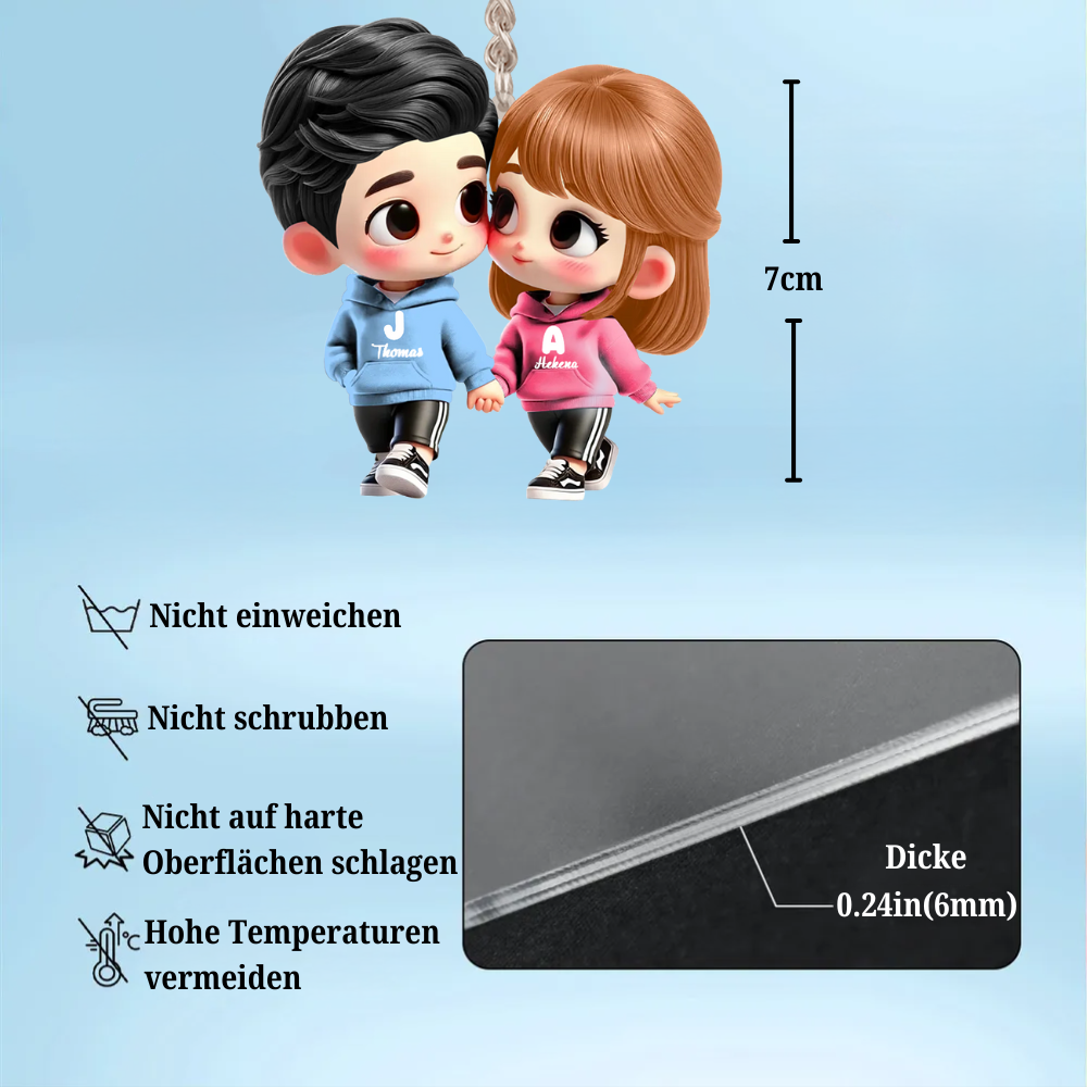 Süßes Cartoon-Paar – Personalisierter Auto-Acrylschlüsselanhänger
