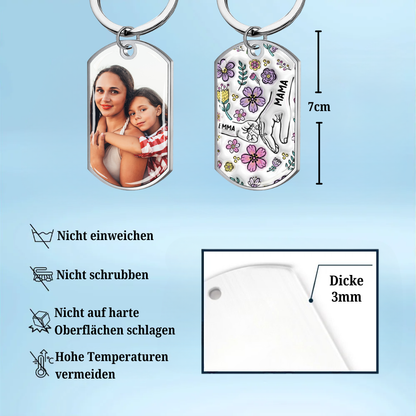 Hand in Hand - Personalisierter Foto-Edelstahl-Schlüsselanhänger mit Expoxidharz Geschenk für Oma und Mama