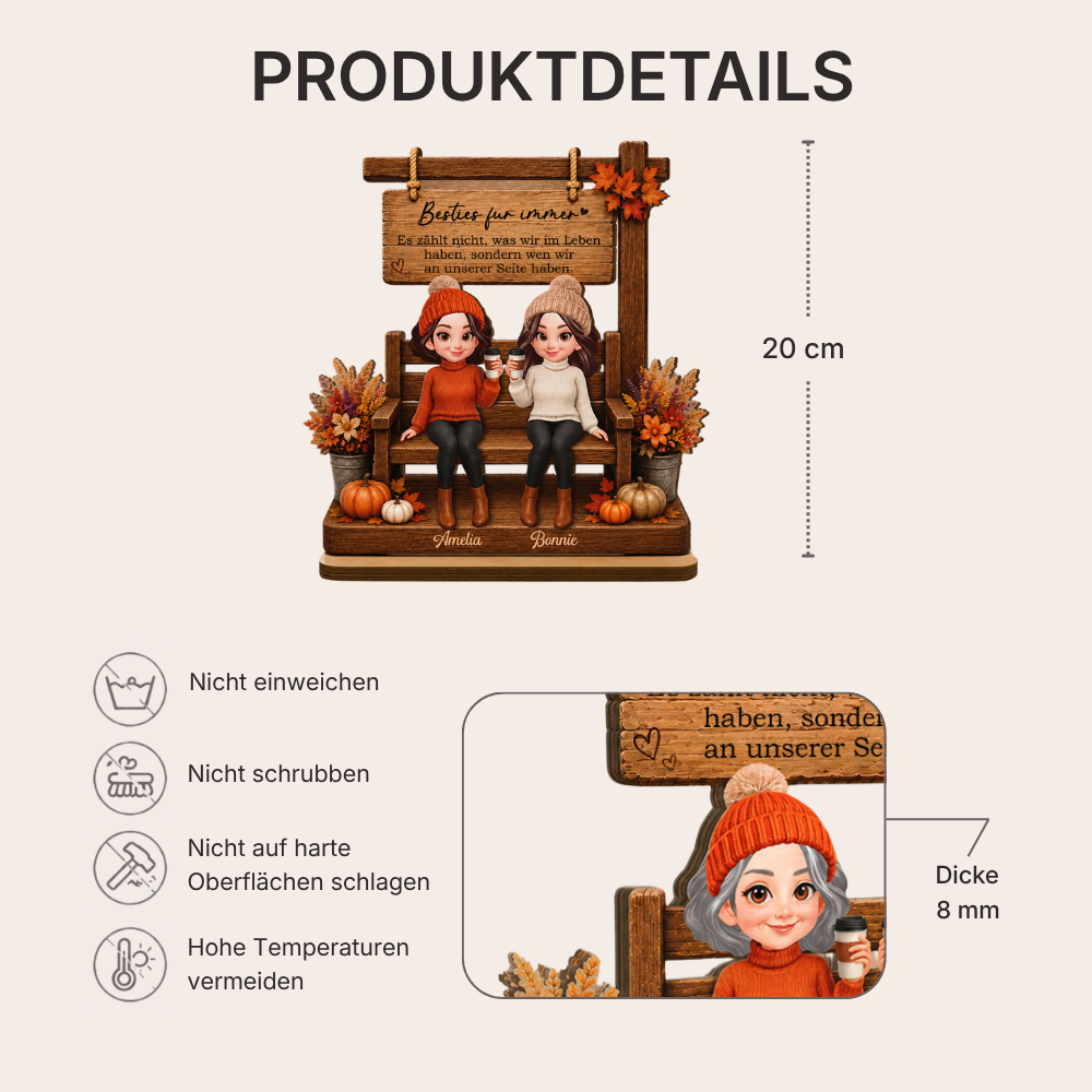Personalisierter Holzaufsteller für beste Freundinnen & Schwestern – Herbstmotiv