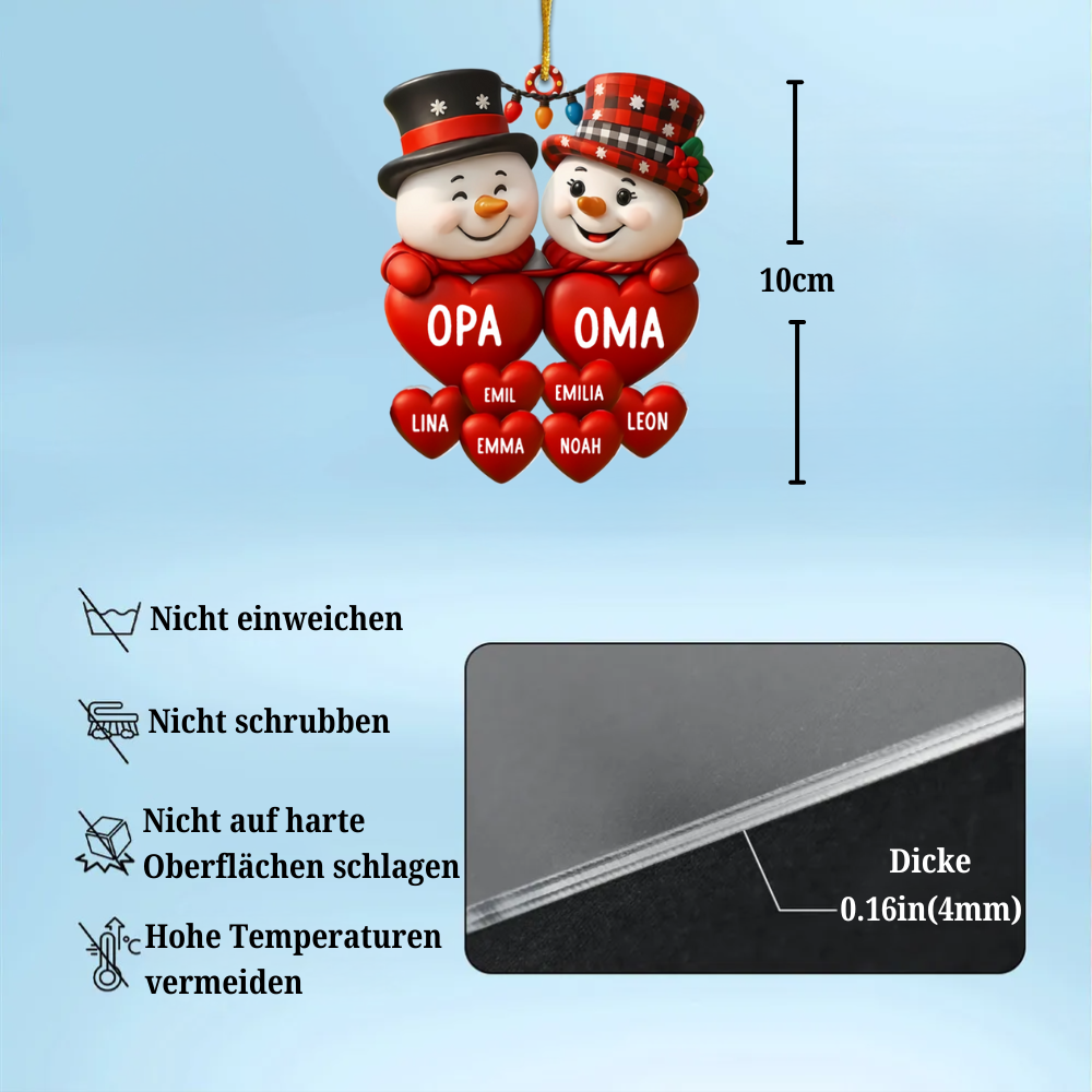 Schneemänner mit Herzen  Weihnachtsanhänger mit Namen Geschenk für Opa und Oma