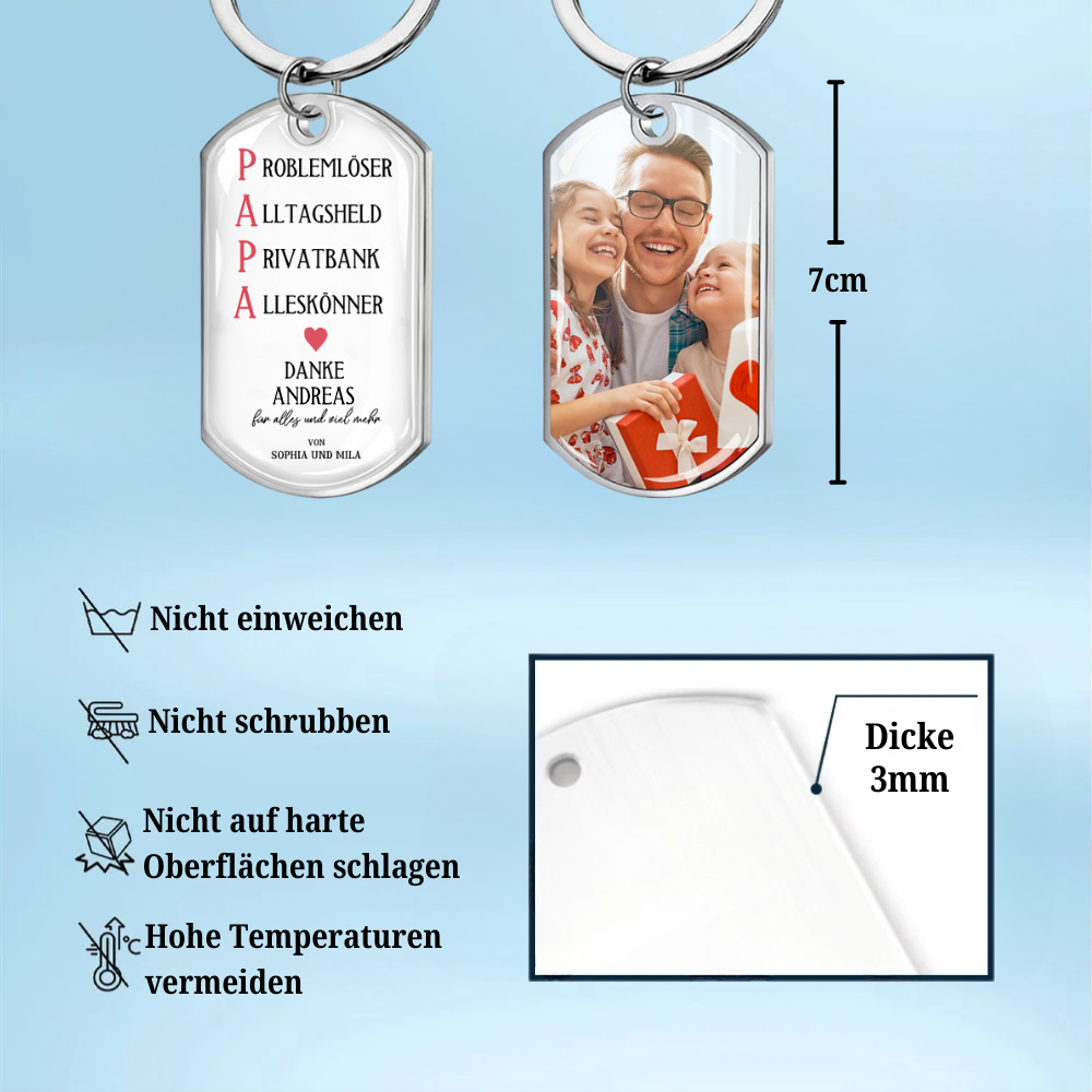 PAPA Foto-Edelstahl-Schlüsselanhänger mit Expoxidharz