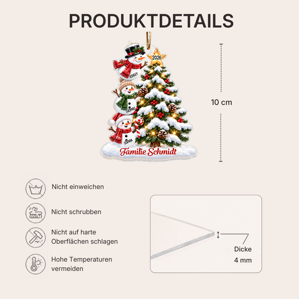 Personalisierter Acryl-Weihnachtsanhänger – Schneemann-Motiv