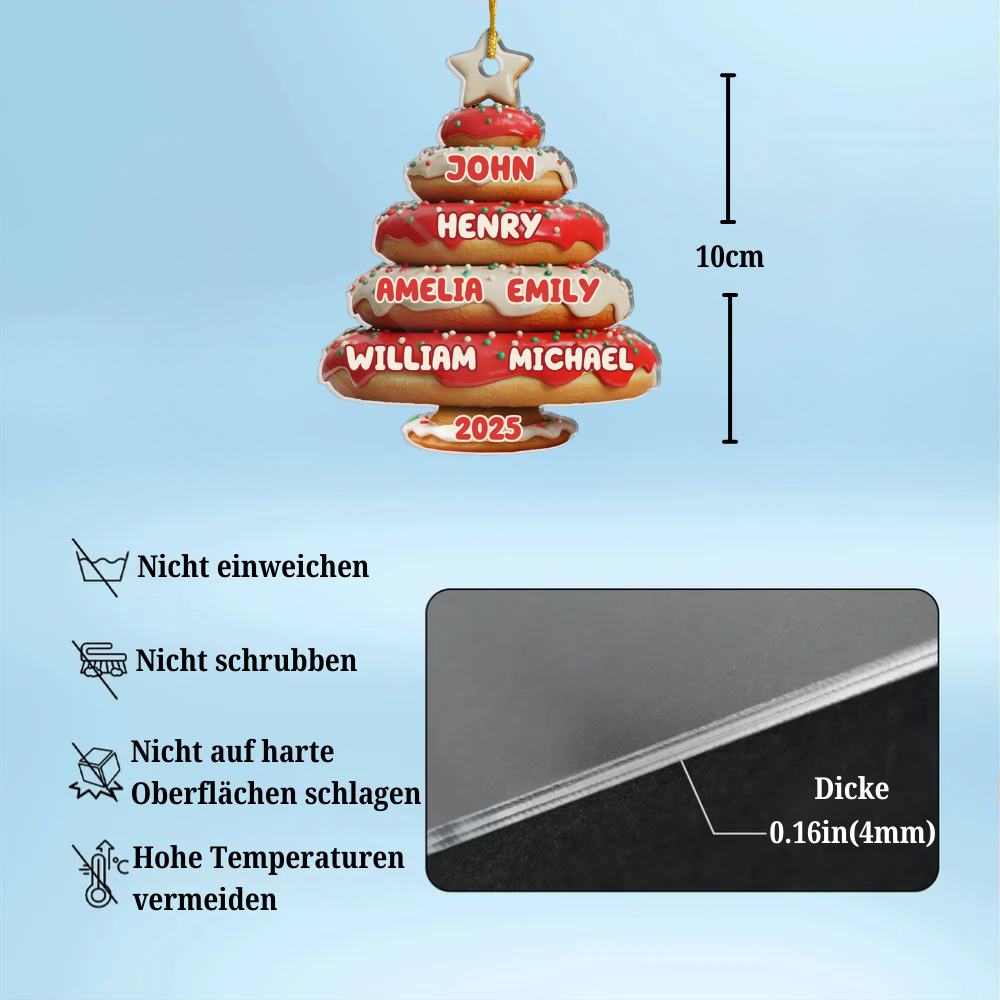 Donutbaum-Personalisierter Acrylanhänger mit Namen Christbaumschmuck für Familie