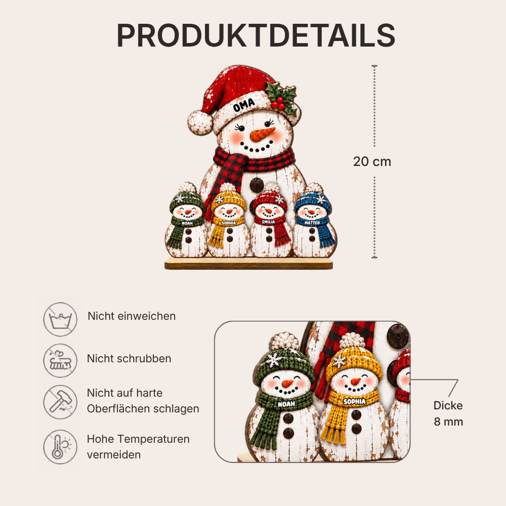Personalisierter Holzaufsteller für Oma – Schneemann-Motiv