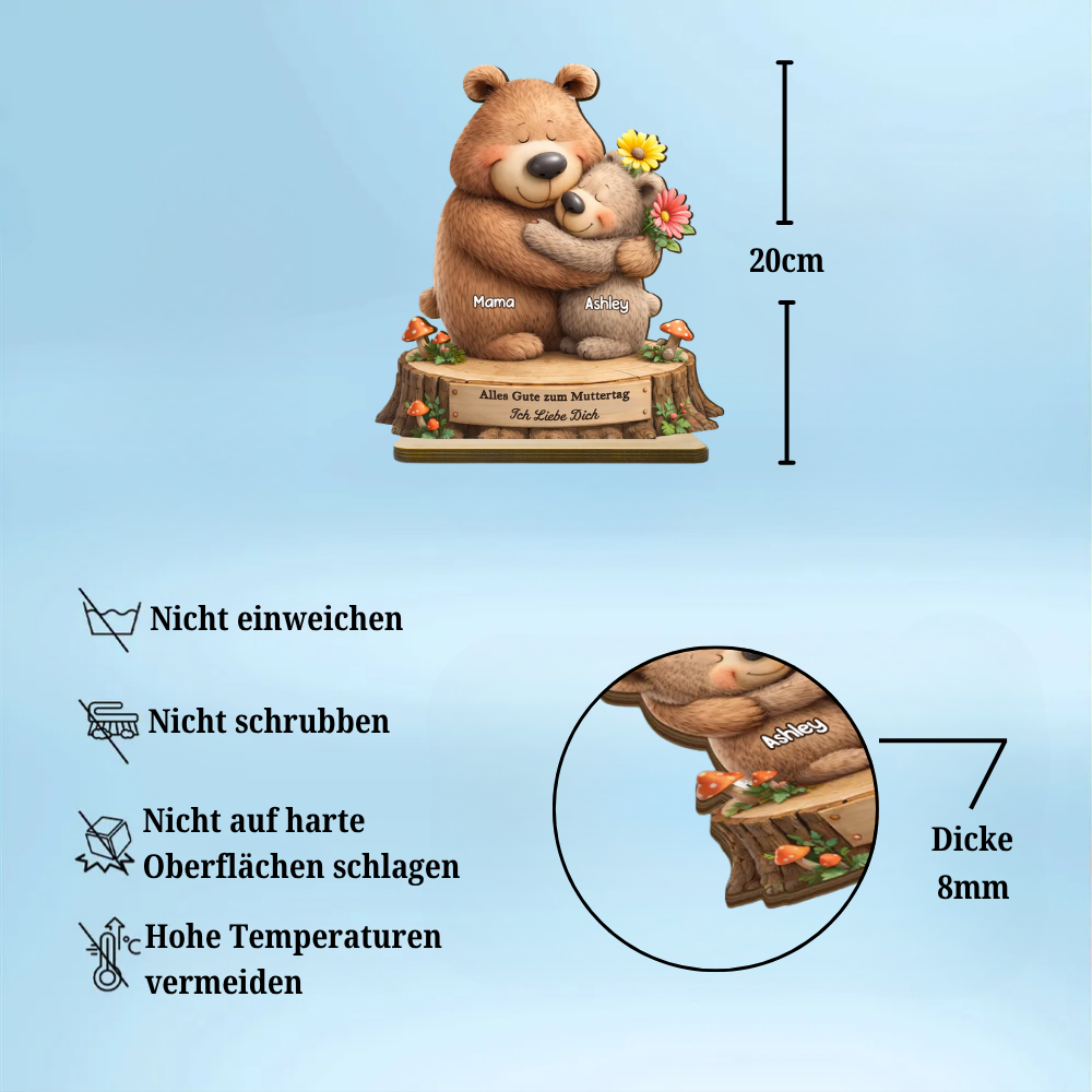 Personalisierter Holzaufsteller mit Bärenmotiv Geschenk für Mama und Oma