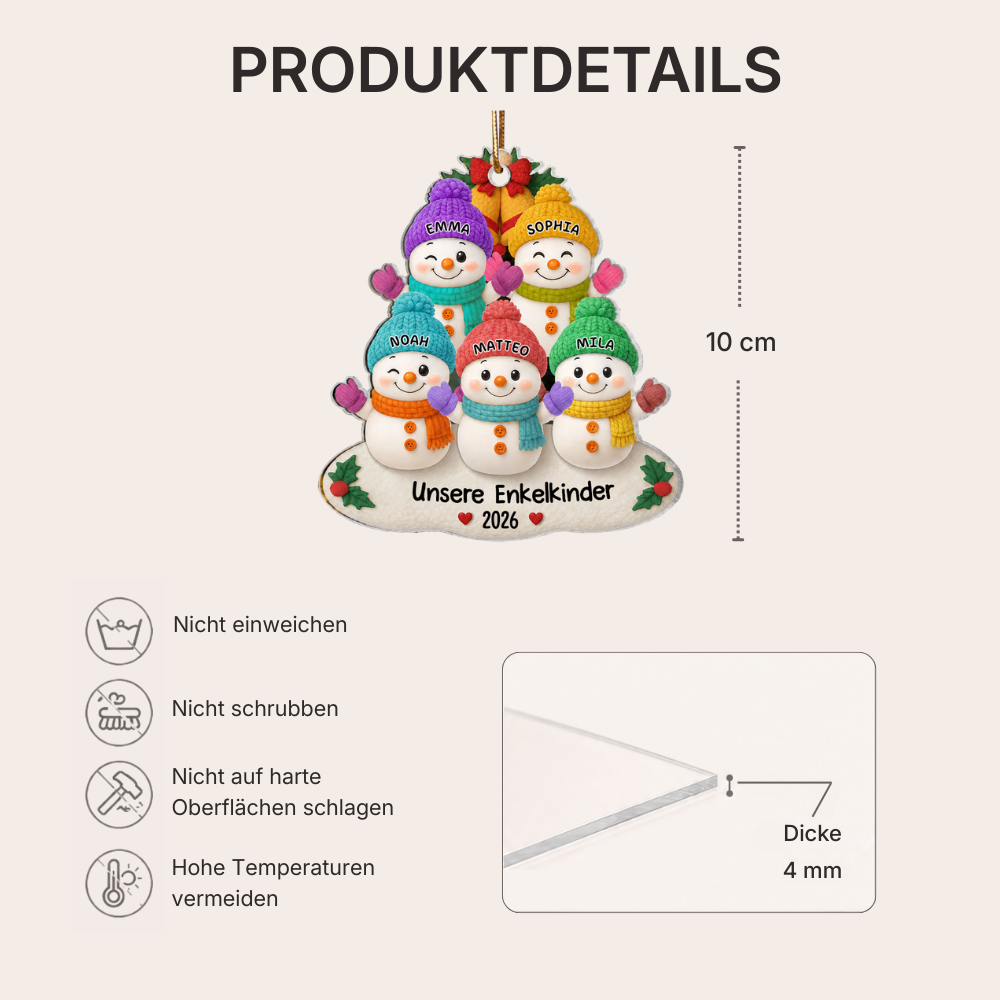 Personalisierter Acryl-Weihnachtsanhänger mit Namen – Schneemann-Motiv