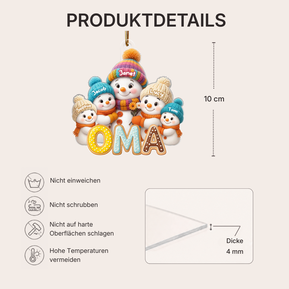 Personalisierter Acryl-Weihnachtsanhänger für Oma – Schneemann-Motiv mit Namen