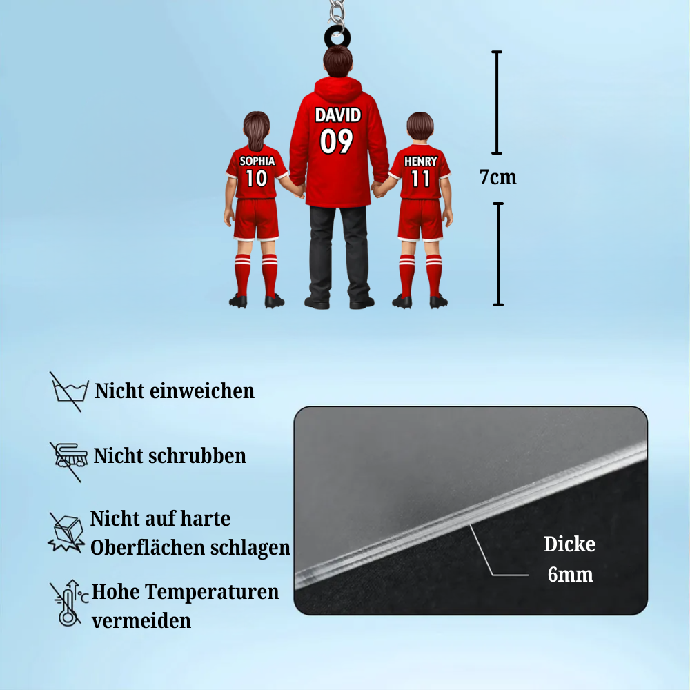 Papas Fußballteam- Personalisierter Acrylschlüsselanhänger mit Mann und Kinder