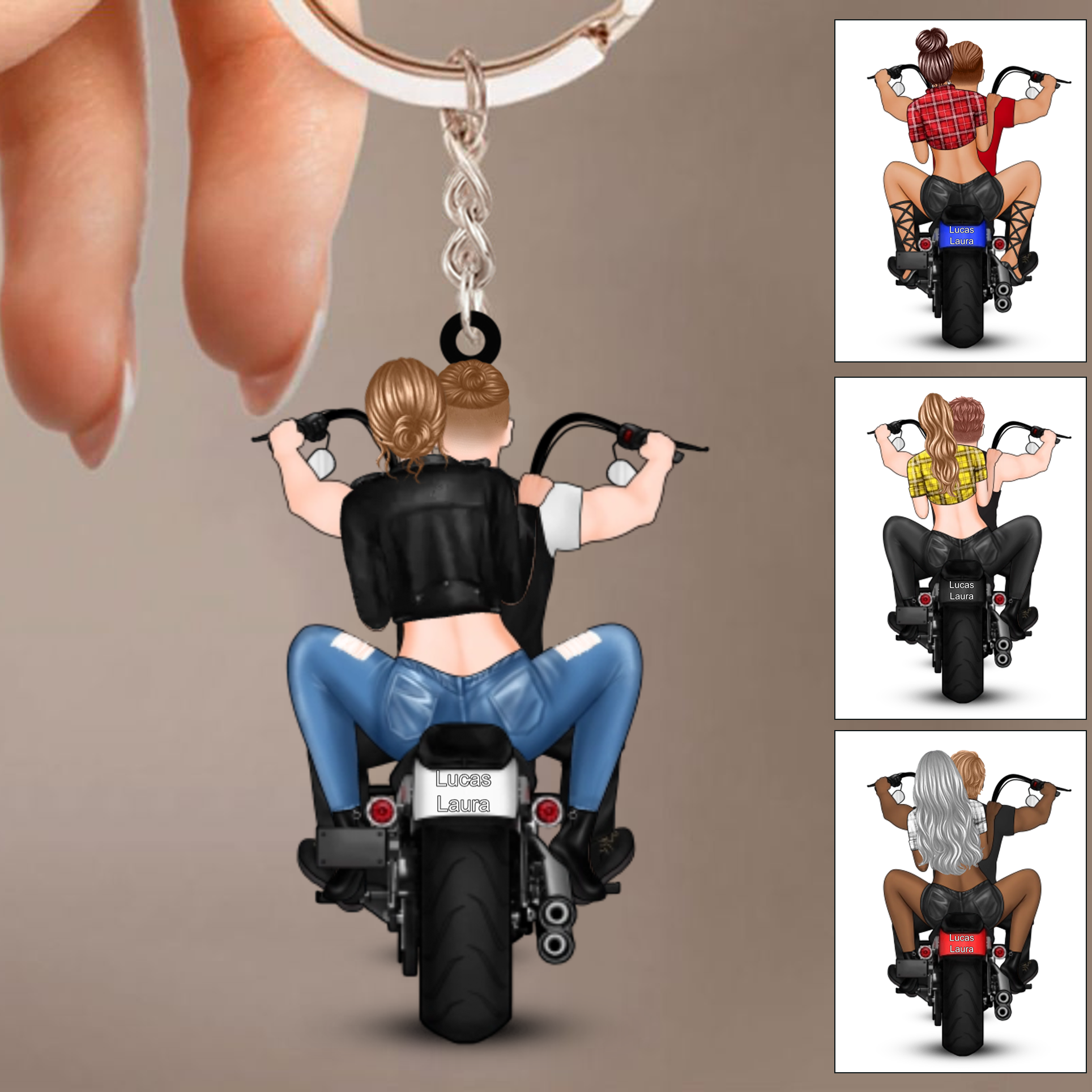 Personalisierter Acryl-Schlüsselanhänger mit Motorradpaar