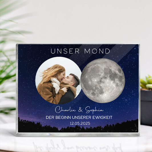 Unser Mond-Personaliserter Acrylblock mit Mondphase und Foto Geschenk für Paar