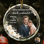 Personalisierter Glas-Weihnachtsanhänger mit Foto – Erstes Weihnachten als Ehepaar